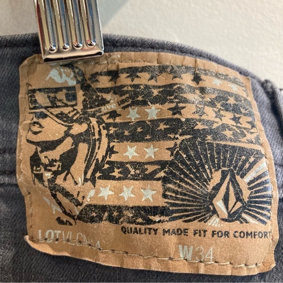 VOLCOM Sz 34 Vorta Cotton Grey Enzyme Washed Slim Straight Leg Jeans - Picture 8 of 13